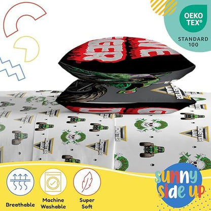 Sunny Side Up Monster Jam Grave Digger Full Sheet Set - 4 Piece Kids Bedding Set Includes Pillow Cover - Super Soft Microfiber Sheets