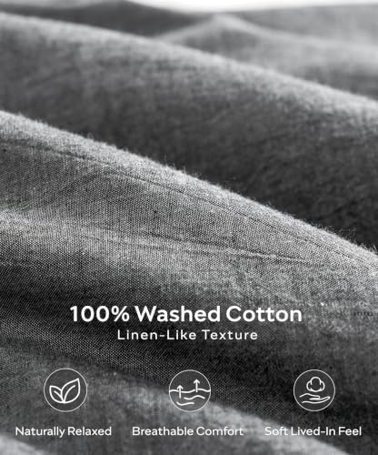 JELLYMONI 100% Washed Cotton Dark Gray Duvet Cover Queen, Linen-Like