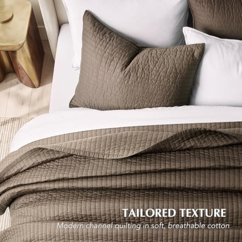 EVERGRACEHOME Cotton Sateen Quilt Set, King Size, Espresso Brown