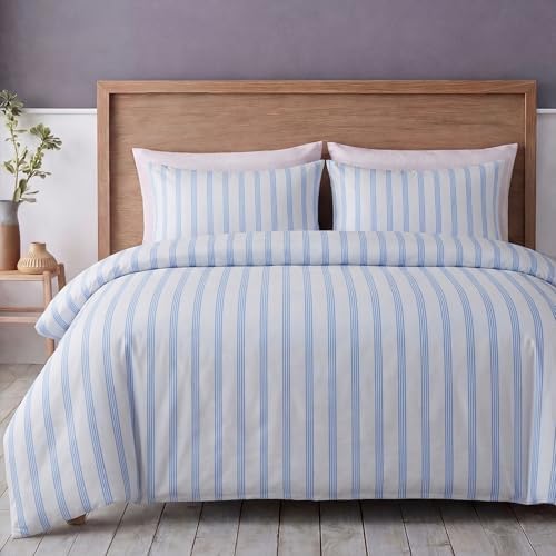 Bedbay Cotton Striped Duvet Cover Set King Size, Grey Blue Striped Bedding, 100% Cotton Sateen, Silky Soft Modern Minimalist 3 Piece Bedding Set for All Seasons