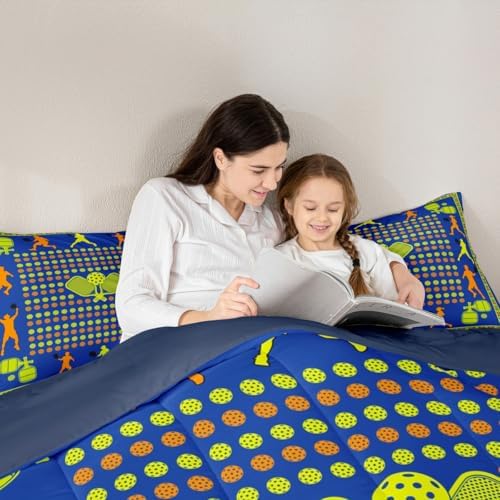 Castle Fairy Pickleball Game Comforter Set Toddler Size for Kids American Tennis Sports Bedding Sets All Season Athlete Silhouette Quilt Set Bedroom Decor Modern Ball Gaming Down Comforter,2Pcs