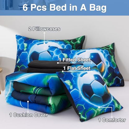A Nice Night Twin Size Bed in A Bag 6 Pc Football Comforter Sets for Boys