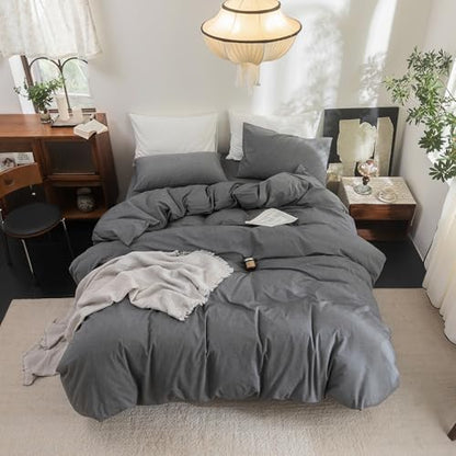 FOSSA Duvet Cover Set 100% Washed Cotton Linen Feel Twin