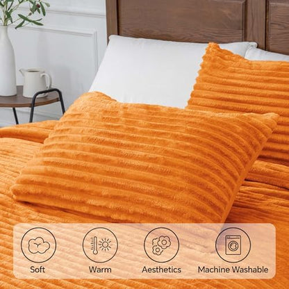 BEDELITE Fleece Twin/Twin XL Comforter Set, Fluffy Bed Set, Burnt Orange