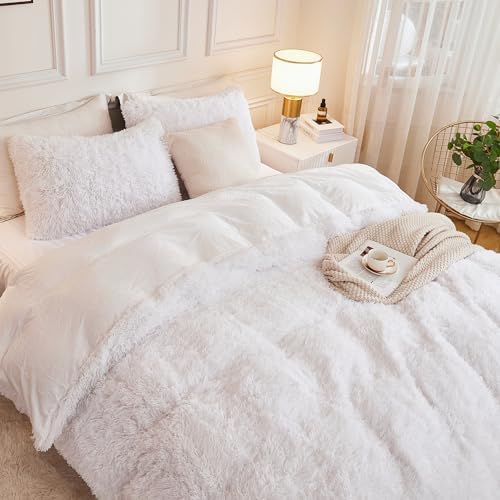 Andency White Twin Comforter Set, Fluffy Faux Fur Warm Bedding Set
