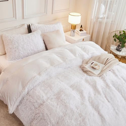 Andency White Twin Comforter Set, Fluffy Faux Fur Warm Bedding Set