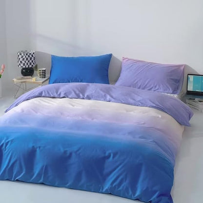 CLOTHKNOW Blue Purple Full Size Comforter Set Blue Gradient Bedding Comforter Sets Soft Blue White Comforter with 2 x Pillow Cases