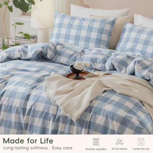 JIYUAN Twin Washed Cotton Duvet Cover Set, 2-Piece, Buffalo Check