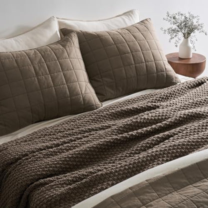 EVERGRACEHOME Chunky Chenille Knit Throw Blanket, 90 x 90, Mocha Brown