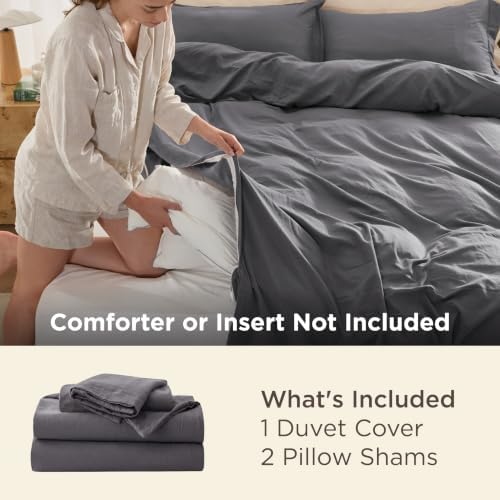 Bedsure Prewashed Duvet Cover Queen, Cotton-Like Bedding Set, Dark Grey