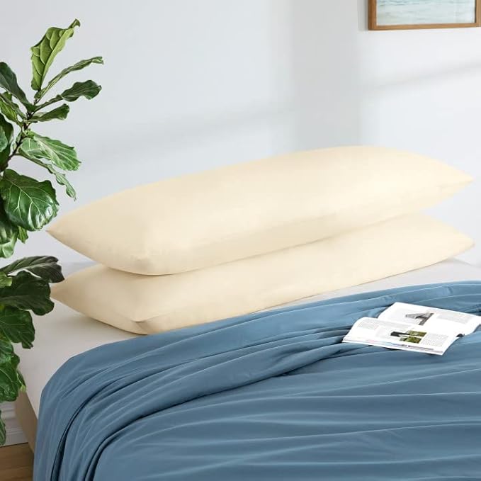 MILVOWOC 2Pcs Brushed Microfiber Body Pillowcases - 20 x 60 Inch, Ivory Cream Pillow Case Set Non Slip Envelope Pillow Cover with Moisture Absorption and Anti-Wrinkle