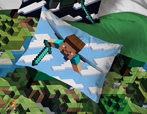 Minecraft Creeper Queen Comforter Set 7 Piece Kids Bedding for Boys, Green
