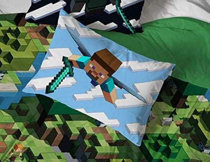 Minecraft Creeper Queen Comforter Set 7 Piece Kids Bedding for Boys, Green
