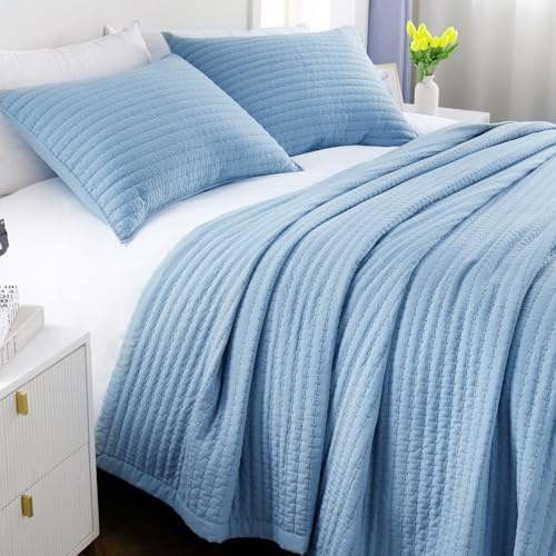 XL Queen Quilt Set 98 x 98 in, Lightweight, Blue
