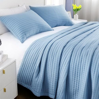 XL Queen Quilt Set 98 x 98 in, Lightweight, Blue