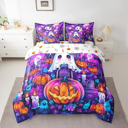 Erosebridal Cartoon Halloween Pumpkin Twin Comforter Set 7 Piece for Kids Adults Cartoon Graveyard Gothic Bed in A Bag with Sheetsghost Bedding Set Goth Bed Set Room Decor