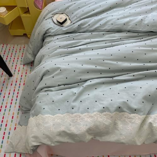 LifeTB Lace Comforter Set Full Size Cute Black Dots Bedding Set Lightweight Soft Girls Princess Style Comforter with 2 Pillowcases Romantic Lace Design Chic Polka Dots Comforter Set for All Seasons