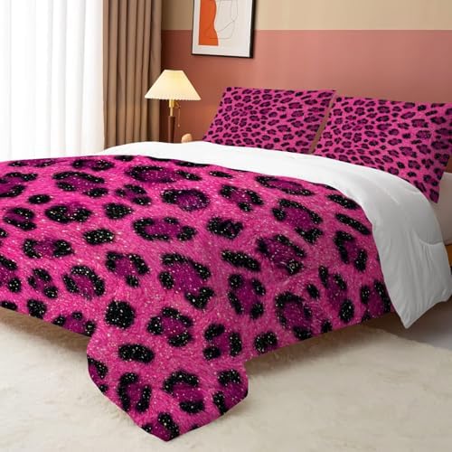 Hot Pink Leopard Print Bedding Set for Kids Twin Cheetah Print Comforter Set for Girls Bedroom Quilt Bed Set 1 Comforter 1 Pillowcase