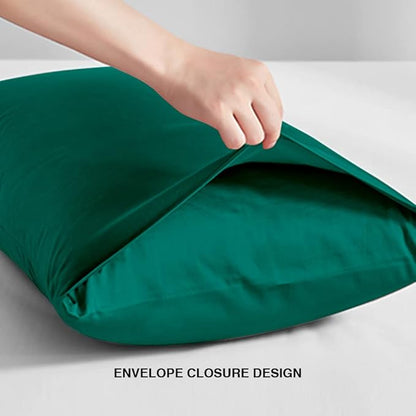 FLXXIE Pillow Cases Queen, Soft Microfiber Pillow Covers with Envelope Closure, Wrinkle Resistant Pillowcases, 2 Piece Set, 20x30, Dark Green