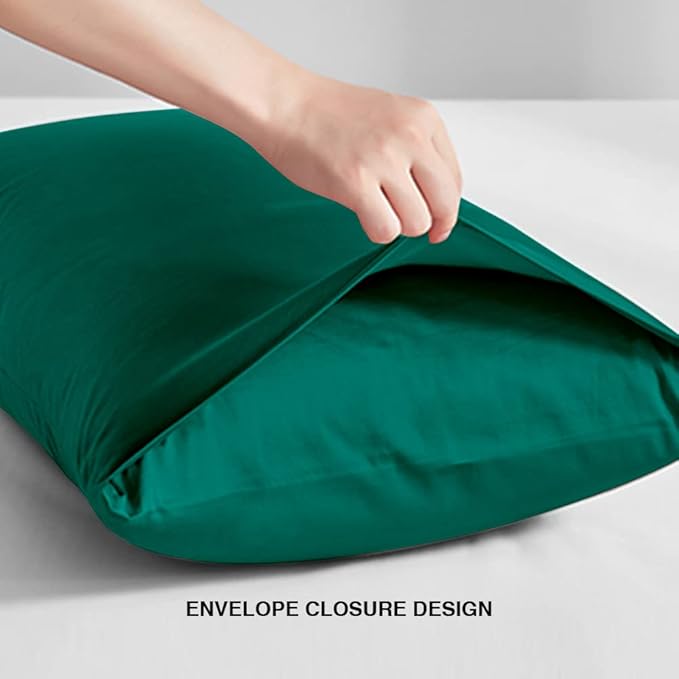 FLXXIE Pillow Cases Standard Size, Soft Microfiber Pillow Covers with Envelope Closure, Wrinkle, Stain Resistant Pillowcases, 2 Piece Set, 20x26, Dark Green