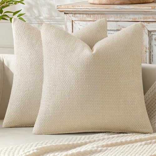 MIULEE Decorative Couch Throw Pillow Covers 18x18 Inch Neutral Cream 2 Pack