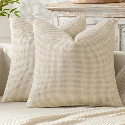 MIULEE Decorative Couch Throw Pillow Covers 18x18 Inch Neutral Cream 2 Pack