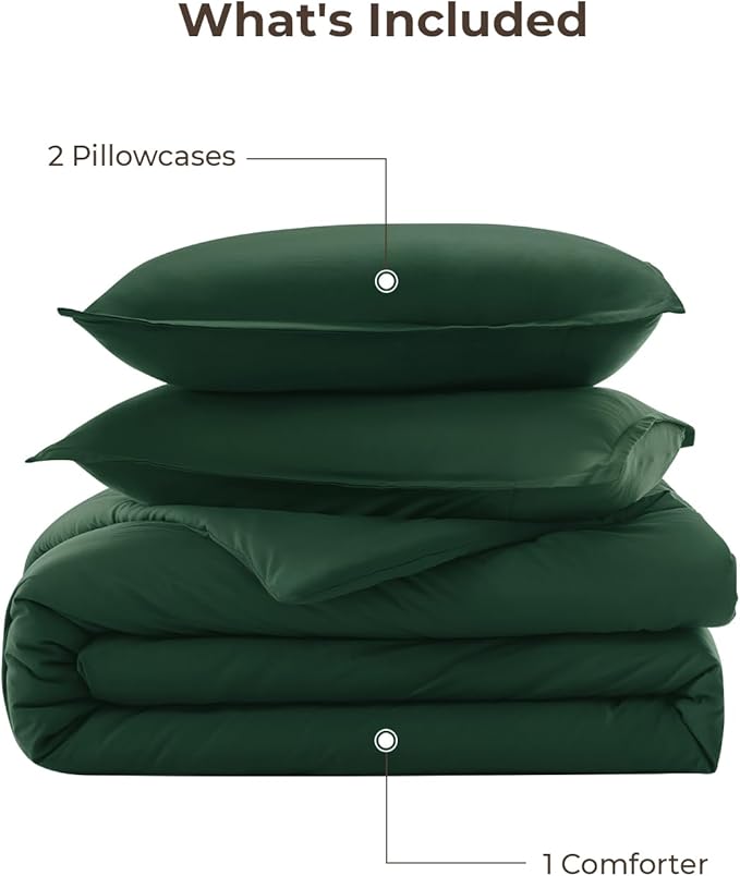 Litanika Dark Emerald Green King Comforter Set, 3 Pieces Solid Forest Bedding Set, All Season Fluffy Bed Set (104x90In Comforter & 2 Pillowcases)