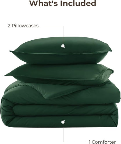 Litanika Comforters Emerald Green Oversized Queen Size, 3 Pieces Lightweight Solid Bedding Comforter Set, All Season Fluffy Bed Set (98x98In Comforter & 2 Pillowcases)