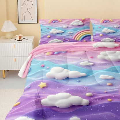 QOOMO Rainbow Kids Comforter Set Full Size