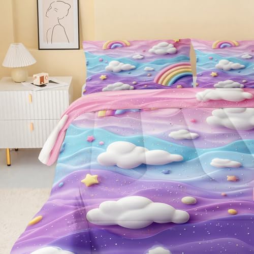 QOOMO Rainbow Kids Comforter Set Twin Size