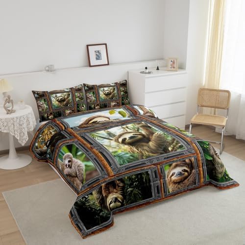 Feelyou Sloth Bedding Set Full Size 3Pcs for Kids Women Men