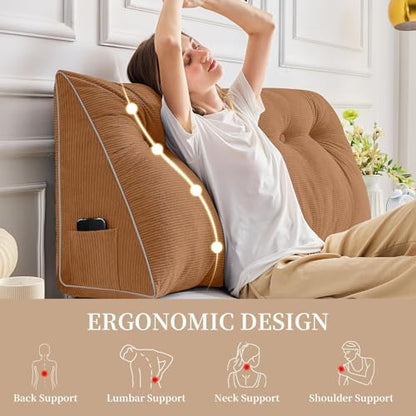 Sasttie Headboard Pillow Twin/Twin XL, Wedge Pillow Headboard, Caramel