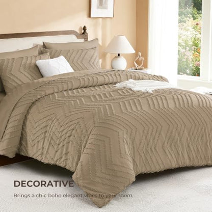 Litanika Taupe Oversized King Comforter with Sheets, 7 Pieces Boho Bed Set