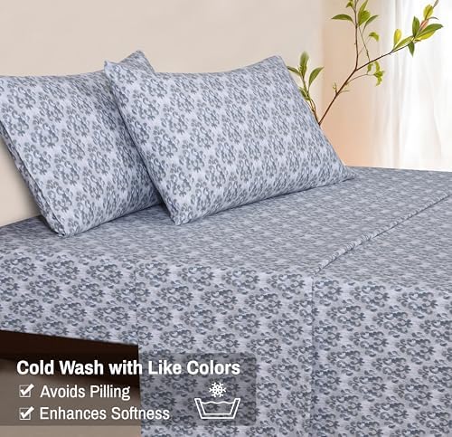 RUVANTI Flannel Sheets Set King Size, Damask