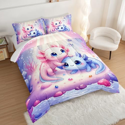 Cute Axolotl Bedding Set King Size with 2 Pillowcases.