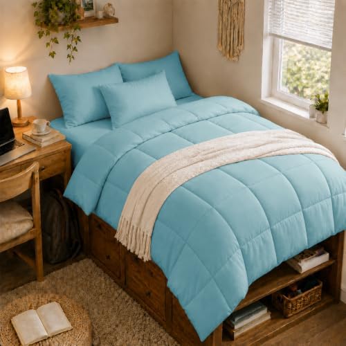 Anluoer Twin Comforter Set, 5 Piece Bed in a Bag Twin Bedding Sets