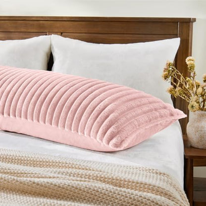 BEDELITE Fluffy Striped Body Pillow Cover with Zipper, Pink, 20x54