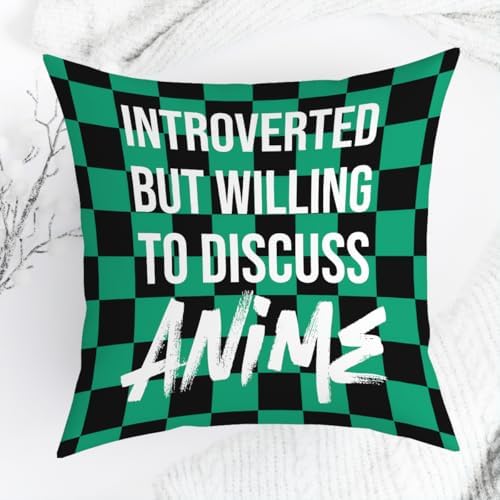 Anime Decor, Introverted But Willing to Discuss Anime Room Decorative Throw Pillow Covers, Girls Anime Gifts Anime Lovers for Home Living Room Girl Women Bedroom Decoration Gifts Black