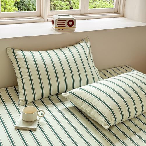 NSNLGSGC Sage Green Retro Striped Duvet Cover Set, Twin