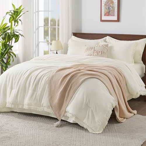 Andency King Comforter Set, 7 Pieces Ivory Bedding