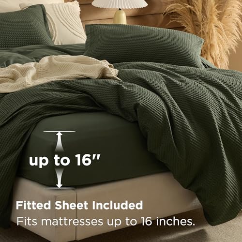 Bedsure PureWoven Cotton Waffle Duvet Cover Set with Fitted Sheet, King