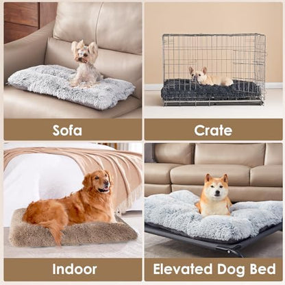 EHEYCIGA Fluffy Dog Crate Bed, Plush Extra Large Plus Dog Pillow, Camel