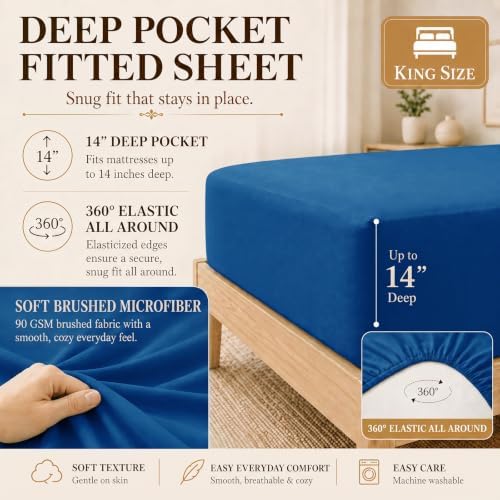CozyLux King Size Comforter Set Classic Blue- 7 Pieces Bed in a Bag