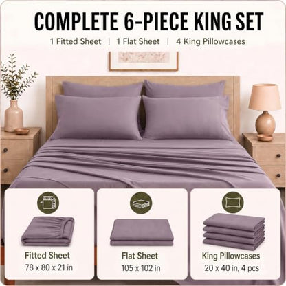 CozyLux King Size Sheets Set 6-Piece, 21-Inch Deep Pocket, Soft Feel