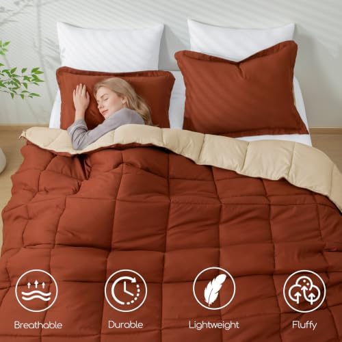 HIG 3pc Terracotta Queen Size Bedding Comforter Set Duvet Insert Blanket