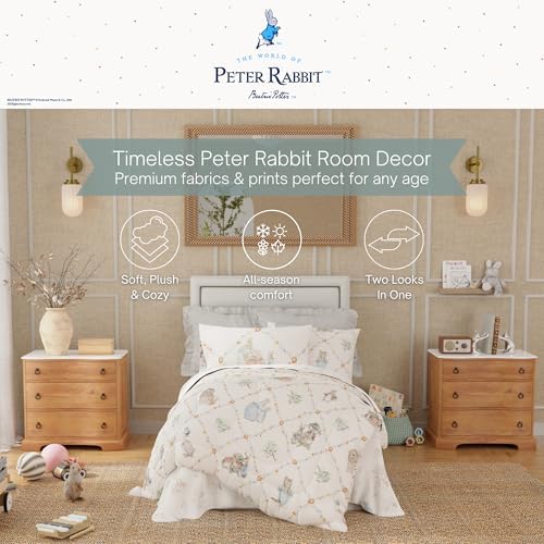 Peter Rabbit Book Bedding Set, Twin Size 5-Piece Super Soft Fluffy Reversible Comforter & Sheet Set with Sham, Spring Storybook Friends (100% Officially Licensed Product) by Franco Heritage