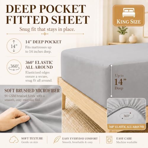 CozyLux King Size Comforter Set French Grey- 7 Pieces Bed in a Bag