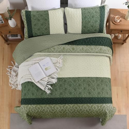 Cottolester Twin Quilt Set for Dorm Bedding,2 pcs Summer Striped Bedspread