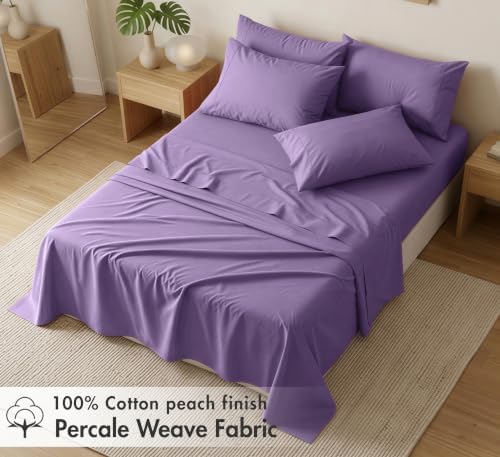 RUVANTI 100% Cotton Twin XL Sheets, Percale Weave Twin XL Set, Purple Sage