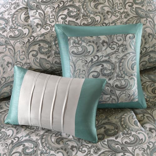 Madison Park Jacquard Paisley Cal King Faux Silk Comforter Set, 24pc,Teal